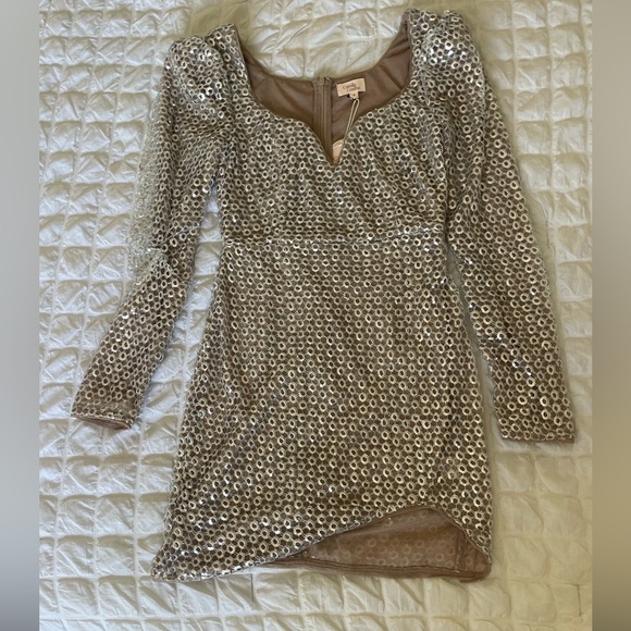 Camila Coelho Thalía Tan Sequin Long Sleeve Bodycon Dress - Picture 3 of 11